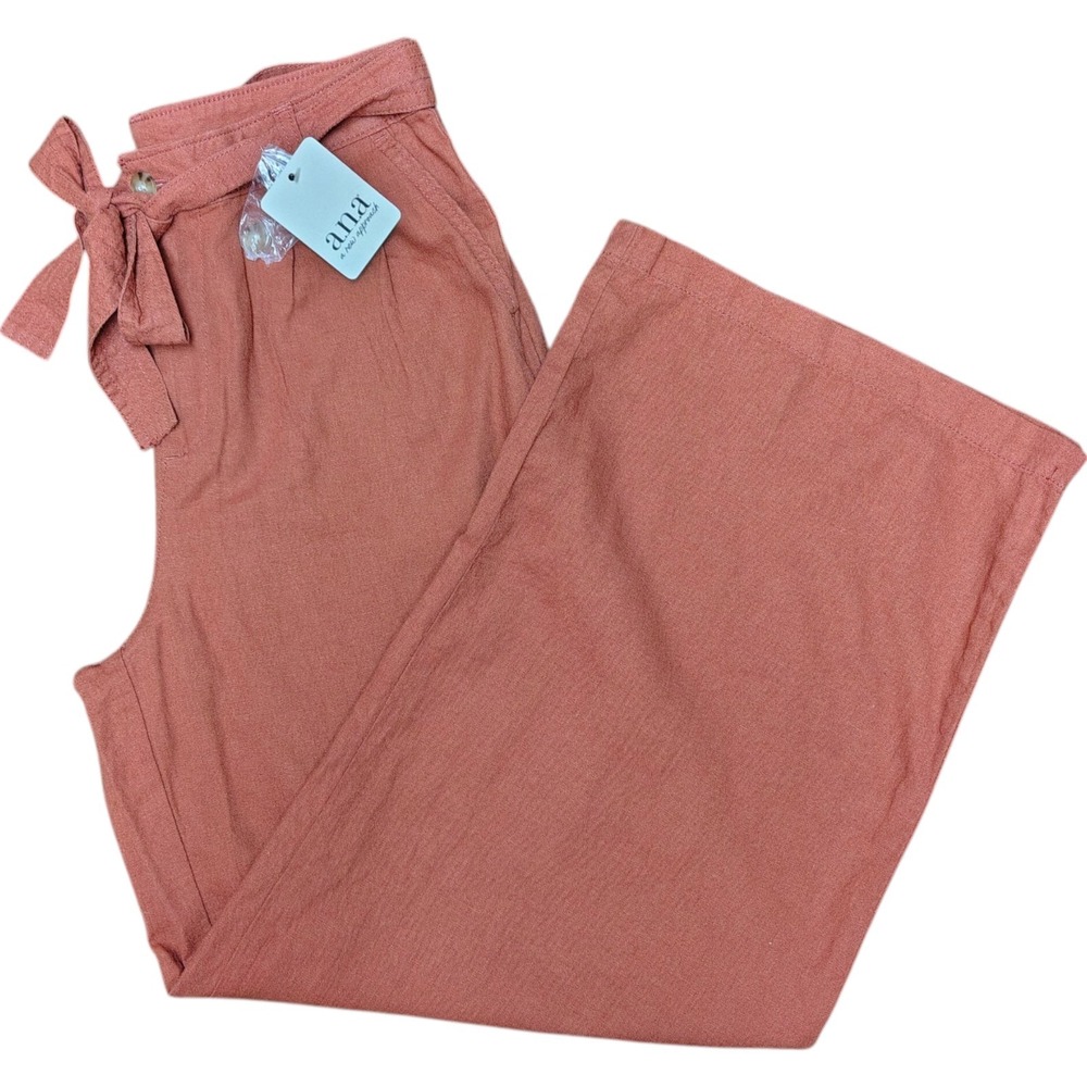 A.N.A Pants Womens Sz 6 "Baked Clay"‎ Linen Blend Wide-Leg Comfort Beach Coastal